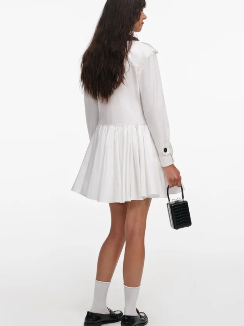 Self-Portrait WHITE COTTON DOUBLE BREASTED MINI DRESS - Picture 3 of 6